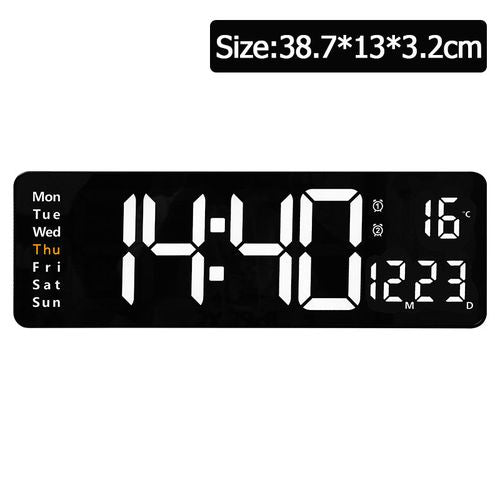 Digital Wall Clock LED Display with Remote Control & Dual Alarms - White Temp Date