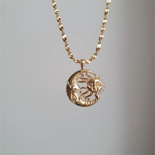 Moon Pendant Necklace - Vintage Gold Fashion Statement Accessory - Gold