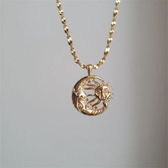 Moon Pendant Necklace - Vintage Gold Fashion Statement Accessory - Gold