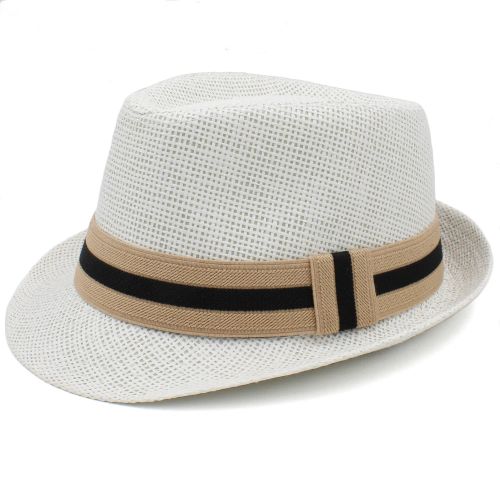 Stylish Straw Fedora Hat for Summer Sun Protection | Casual Accessory - WHITE / 53-54cm