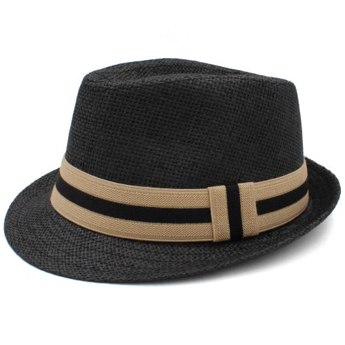 Stylish Straw Fedora Hat for Summer Sun Protection | Casual Accessory - black / 53-54cm