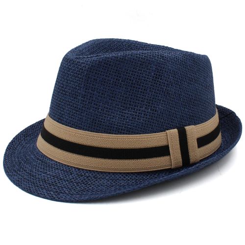 Stylish Straw Fedora Hat for Summer Sun Protection | Casual Accessory - Navy Blue / 53-54cm
