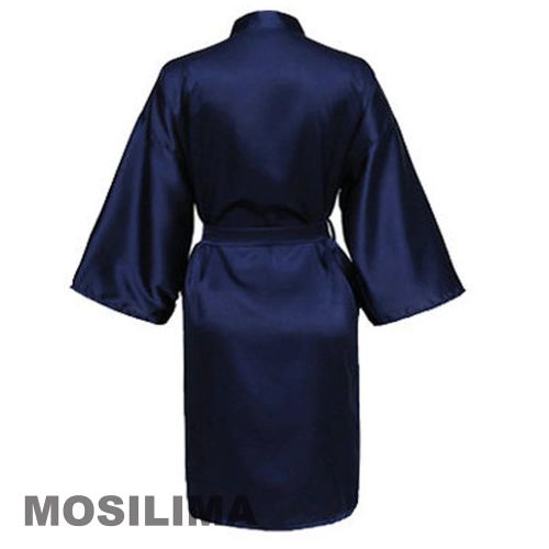 Elegant Kimono Satin Bathrobe for Bridesmaid - Stylish Comfort for Weddings - Dark Blue / XL