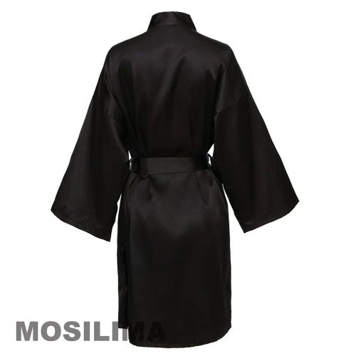 Elegant Kimono Satin Bathrobe for Bridesmaid - Stylish Comfort for Weddings - Black / XXL