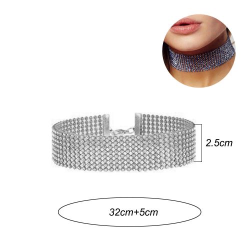 HONGTU BOBY Fashional Punk Choker Necklace with Rhinestones - NPYSJ11043-3SL-8