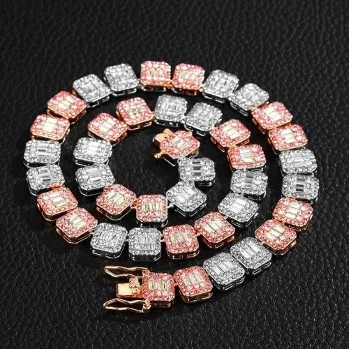 Stylish Geometric Chain Necklace - Customised Design - Fashion Accessory - necklace 16inch / 2 silver pink 12mm