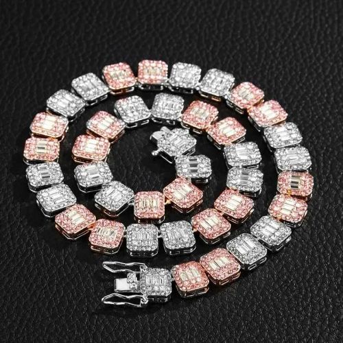 Stylish Geometric Chain Necklace - Customised Design - Fashion Accessory - necklace 20inch / 2 pink silver 12mm