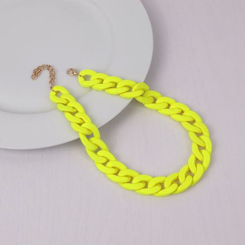 Acrylic Geometric Pendant Necklace - Trendy Fashion Jewelry - Neon Yellow