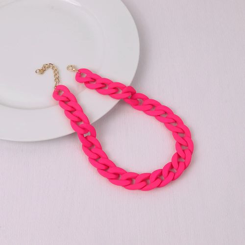Acrylic Geometric Pendant Necklace - Trendy Fashion Jewelry - Neon Pink