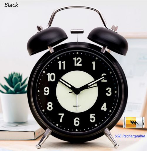 Twin Bell Loud Alarm Clock with Backlight - Silent Non-Ticking Quartz Design