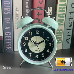 Twin Bell Loud Alarm Clock with Backlight - Silent Non-Ticking Quartz Design