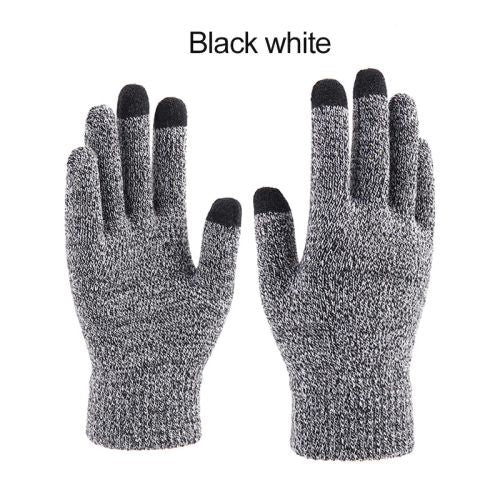 GAFASTWO Knitted Gloves - Warmth & Touchscreen - Winter Gloves - Black white / L 21x10.5cm