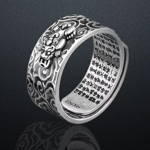 Pixiu Propitious Cloud Lucky Rings Unisex Retro Silver Adjustable Ring Symbolizes Wealth Brings Luck Jewelry Chinese