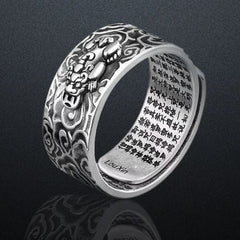 Pixiu Propitious Cloud Lucky Rings Unisex Retro Silver Adjustable Ring Symbolizes Wealth Brings Luck Jewelry Chinese