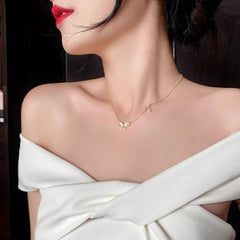 Kuziduocai Stainless Steel Butterfly Necklace - Elegant Fashion Accessory - Gold