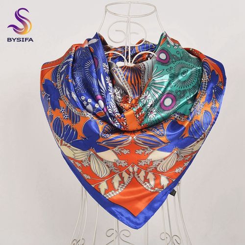 BYSIFA Floral Satin Square Scarf - Stylish & Versatile Accessory