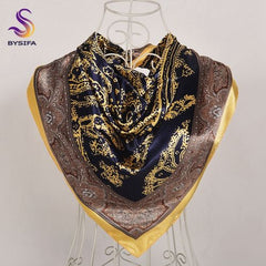 BYSIFA Floral Satin Square Scarf - Stylish & Versatile Accessory