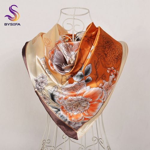 BYSIFA Floral Satin Square Scarf - Stylish & Versatile Accessory