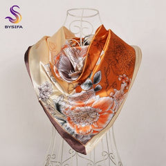 BYSIFA Floral Satin Square Scarf - Stylish & Versatile Accessory