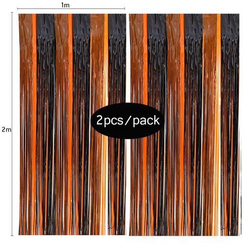 MicroPlush Black Gold Foil Curtain Backdrop - Elegant Party Decoration - orange black