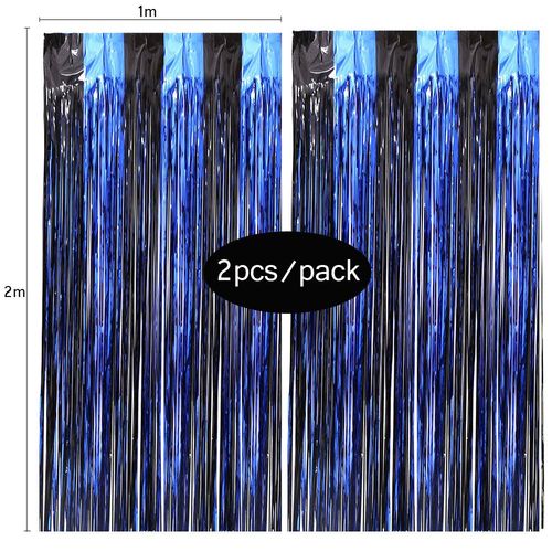 MicroPlush Black Gold Foil Curtain Backdrop - Elegant Party Decoration - blue black