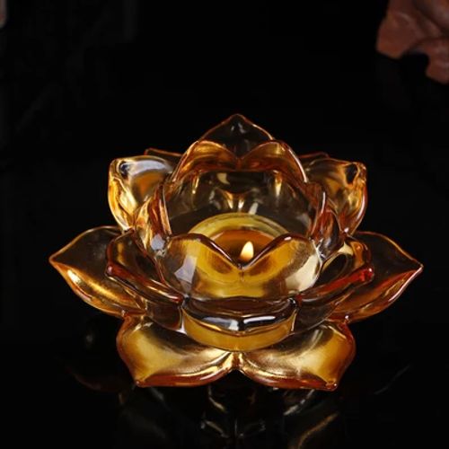 Crystal Lotus Candle Holders - Elegant Centrepiece for Home Decor - Yellow