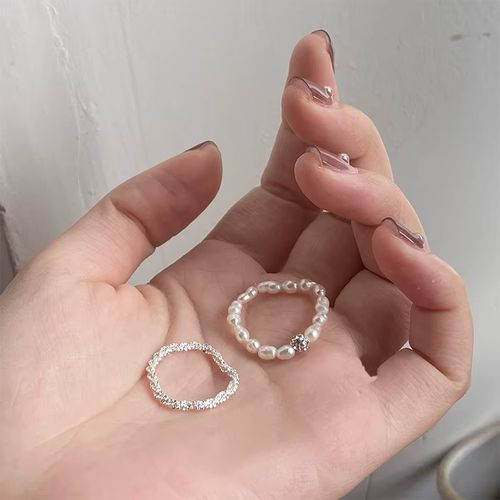 Rinhoo Sparkling Pearl Beaded Rings Set - Trendy Cocktail Rings for Any Occasion - RI22Y0465