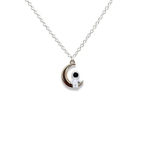 Cute Cartoon Astronaut Necklace - Fashionable Couples Pendant - moon