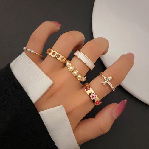 KISSWIFE Vintage Green Gem Rings Set - Elegant Fashion Finger Rings