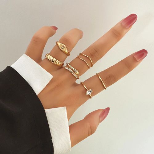 KISSWIFE Vintage Green Gem Rings Set - Elegant Fashion Finger Rings