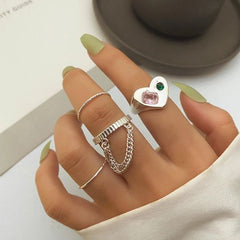 KISSWIFE Vintage Green Gem Rings Set - Elegant Fashion Finger Rings