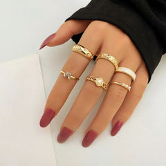KISSWIFE Vintage Green Gem Rings Set - Elegant Fashion Finger Rings