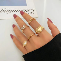 KISSWIFE Vintage Green Gem Rings Set - Elegant Fashion Finger Rings
