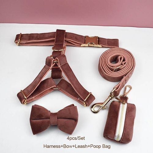 Personalised Velvet Dog Collar & Leash Set | Custom Engraved Pet Supplies