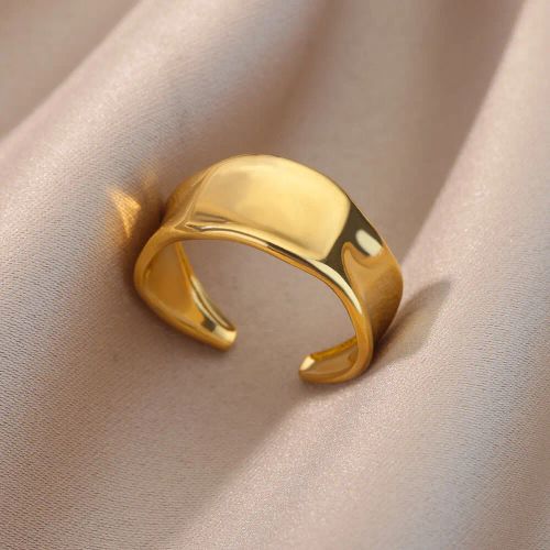 Elegant Geometric Stainless Steel Open Rings for Trendy Couples