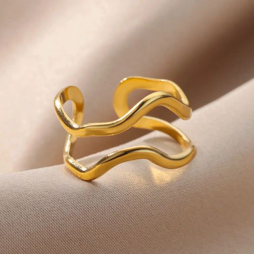 Elegant Geometric Stainless Steel Open Rings for Trendy Couples