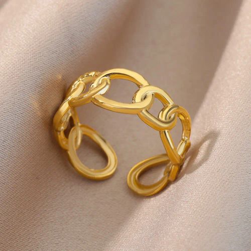 Elegant Geometric Stainless Steel Open Rings for Trendy Couples