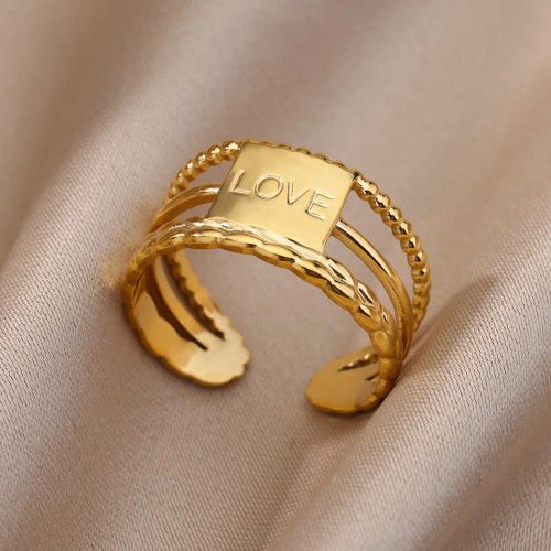 Elegant Geometric Stainless Steel Open Rings for Trendy Couples