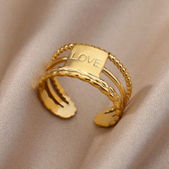 Elegant Geometric Stainless Steel Open Rings for Trendy Couples