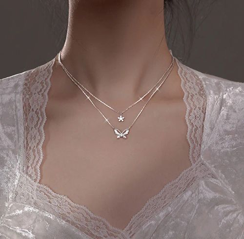 Ventfille Silver Asymmetric Heart Necklace - Elegant Party Jewellery - butterfly