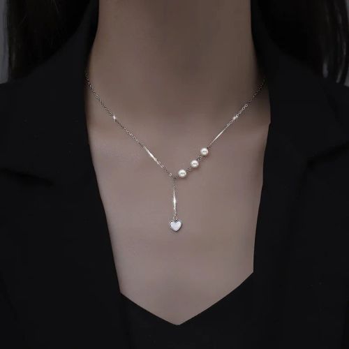 Ventfille Silver Asymmetric Heart Necklace - Elegant Party Jewellery - pearl heart