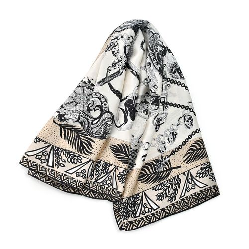 FISHELLE Silk Scarf - Elegant Design & Lightweight - Fashion Accessory - Black white