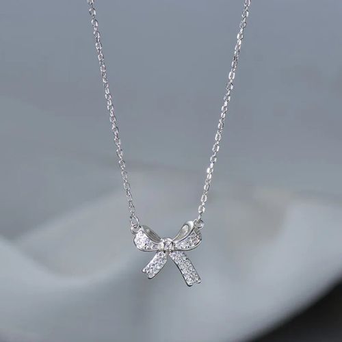 FOMALHAUT Trendy Bowknot Pendant Necklace for Stylish Occasions - Silver Color