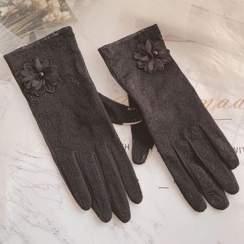 DANJIU Lace Floral Sunscreen Gloves - Breathable & Elegant Short Gloves - black
