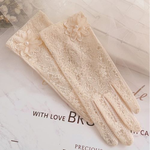 DANJIU Lace Floral Sunscreen Gloves - Breathable & Elegant Short Gloves - apricot