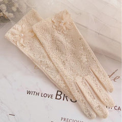 DANJIU Lace Floral Sunscreen Gloves - Breathable & Elegant Short Gloves