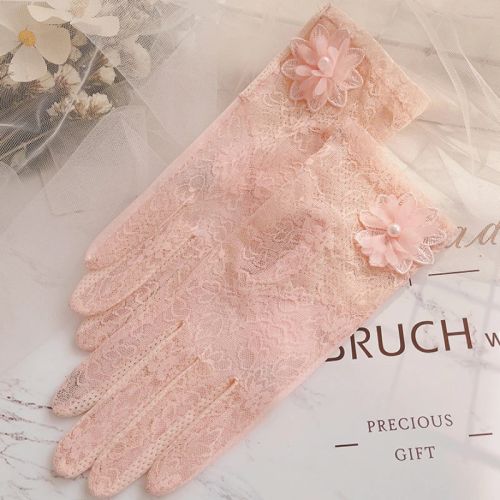 DANJIU Lace Floral Sunscreen Gloves - Breathable & Elegant Short Gloves - pink