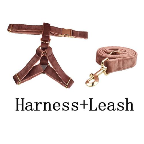 Personalised Velvet Dog Collar & Leash Set | Custom Engraved Pet Supplies - harness leash / M