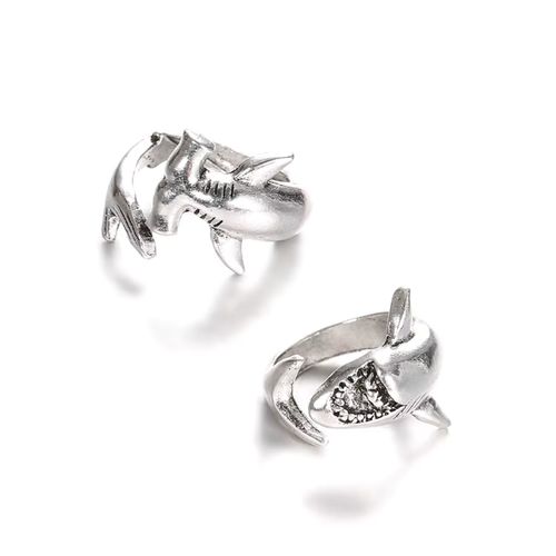 Shark Rings Set - Punk Style High-Quality Alloy Fashion Statement Rings - silver