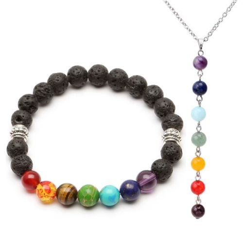 Colourful Volcanic Chakra Bracelet & Necklace - Fashion Accessory